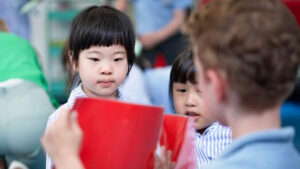 pupils working together to decide if one card is more important than another